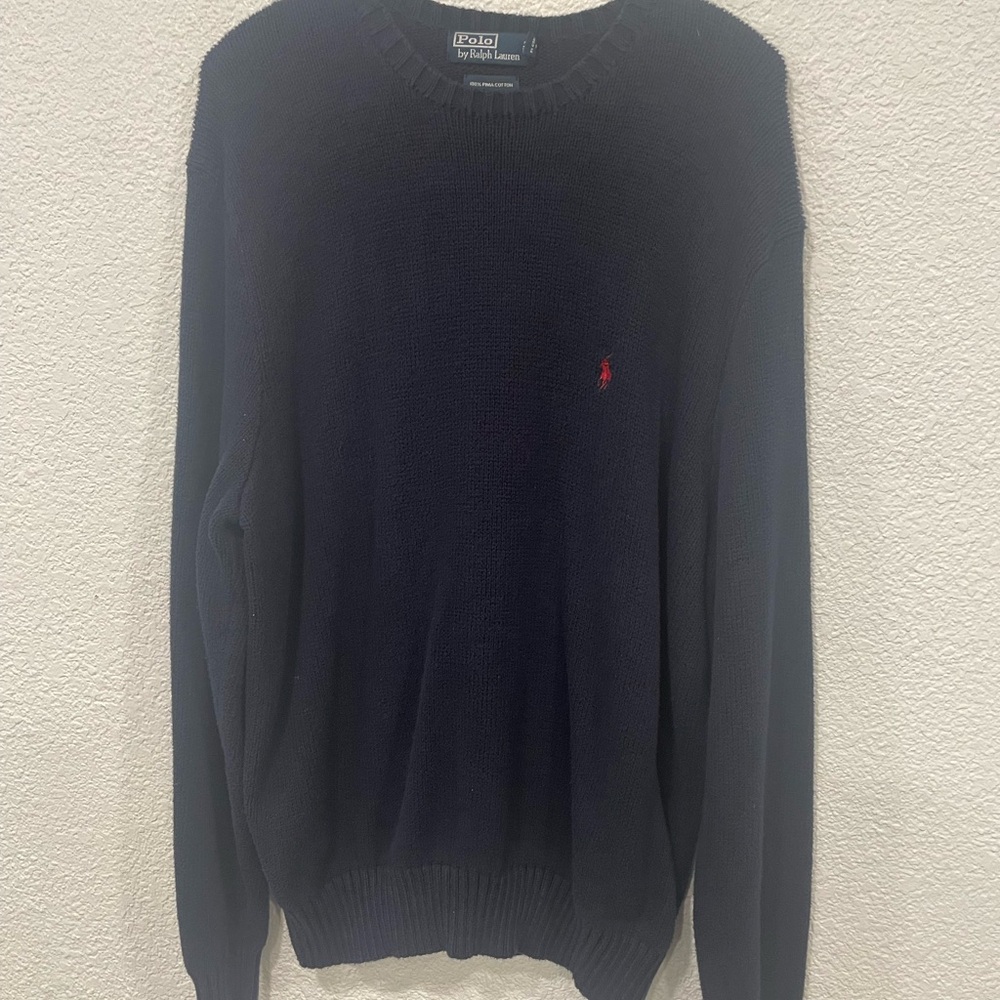 Vintage Polo Ralph Lauren Sweater Mens XL Navy Blue 100% Pima Cotton Preppy